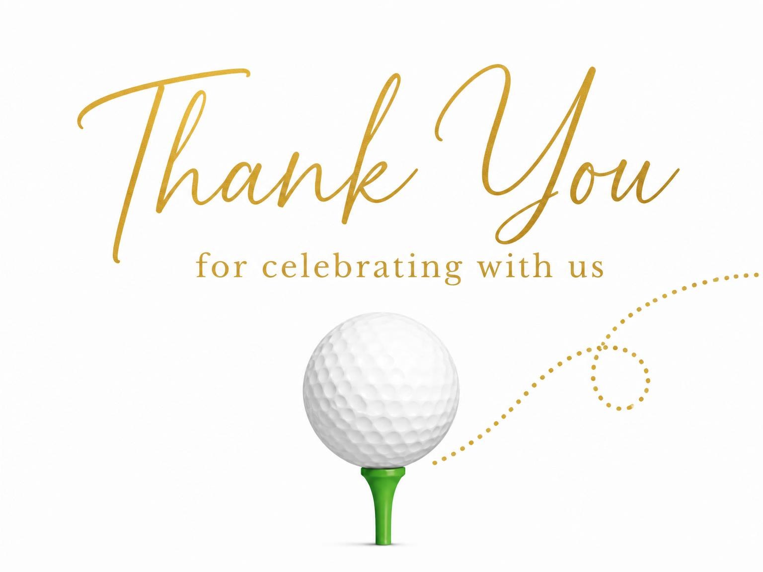 The matching thank-you card for the Gold Golf Ball 1st Birthday invitation