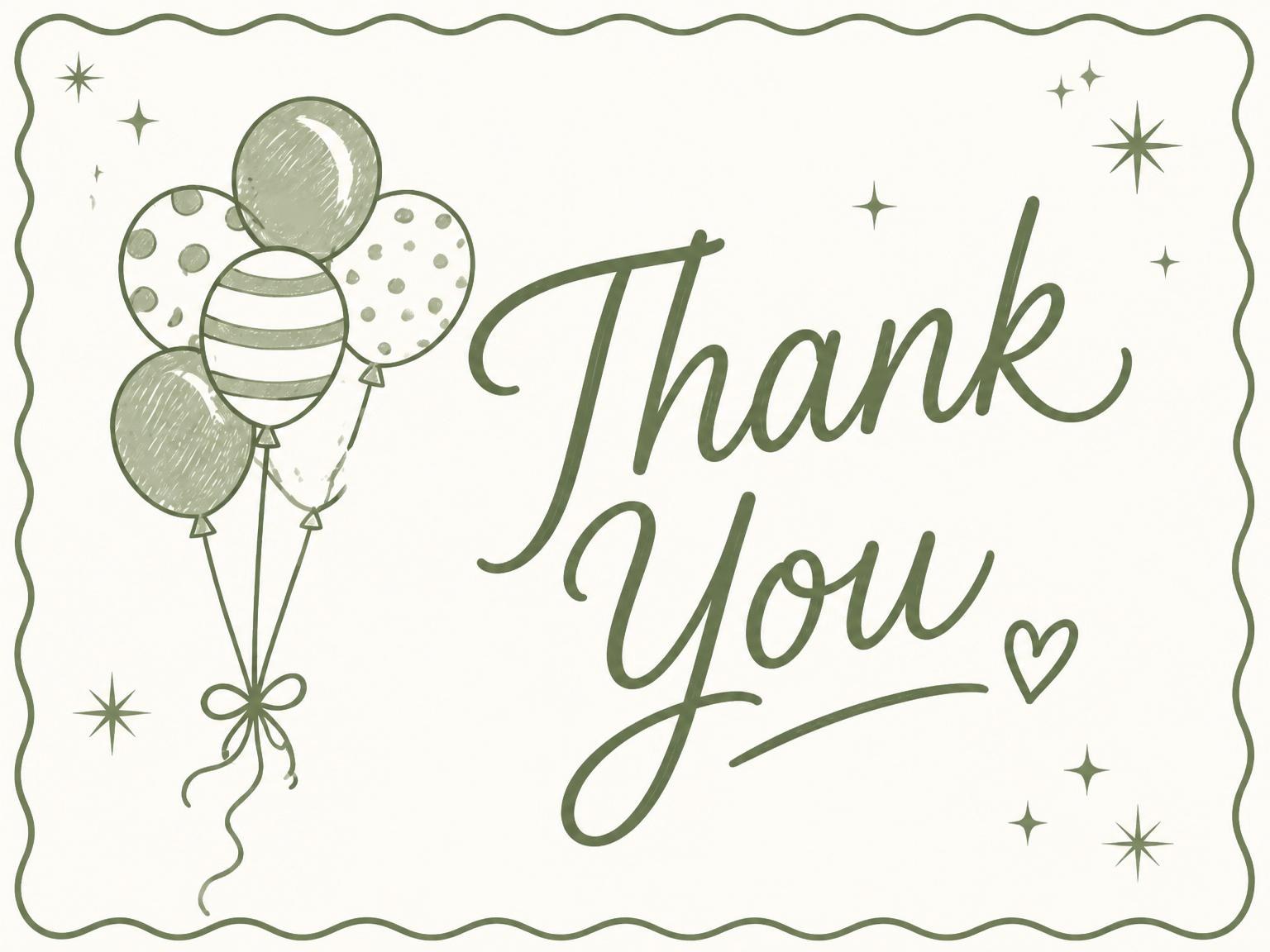 The matching thank-you card for the Olive Balloon Scalloped 7th Birthday Invitation invitation