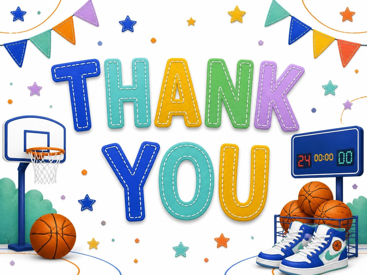 The matching thank-you card for the Stitched Basketball 2nd Birthday Invitation invitation