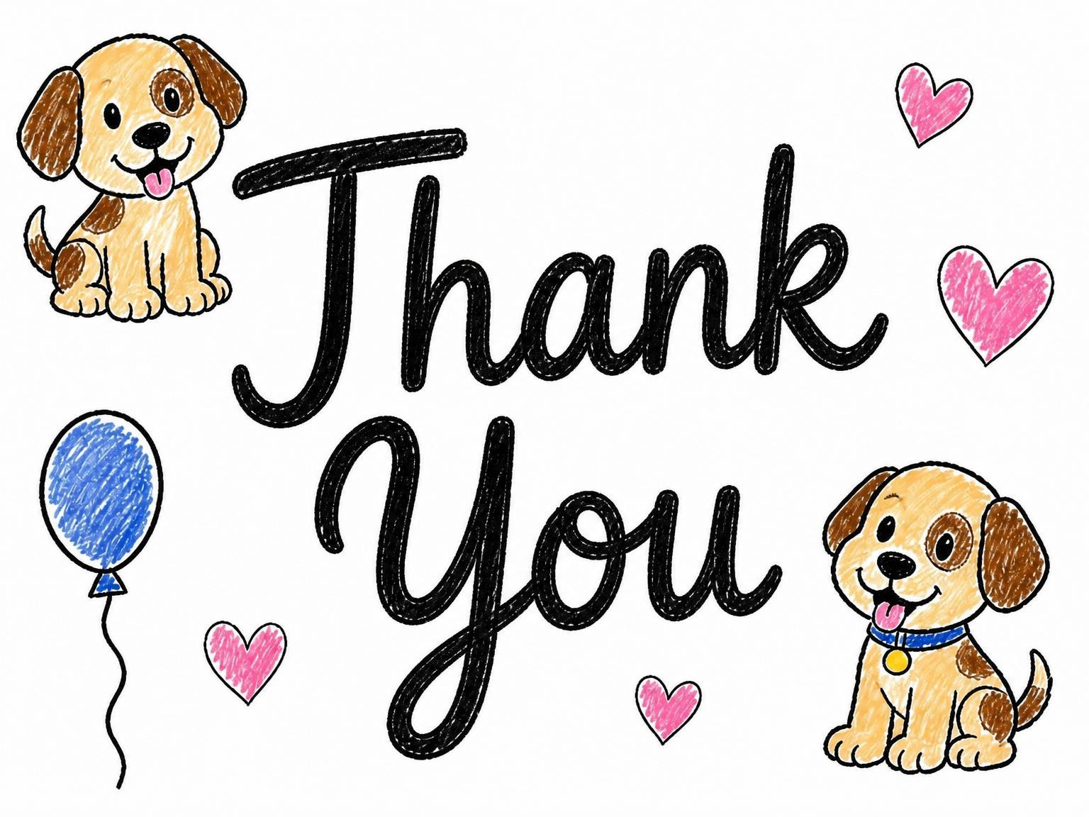 The matching thank-you card for the Crayon Puppy Illustration 10th Birthday invitation