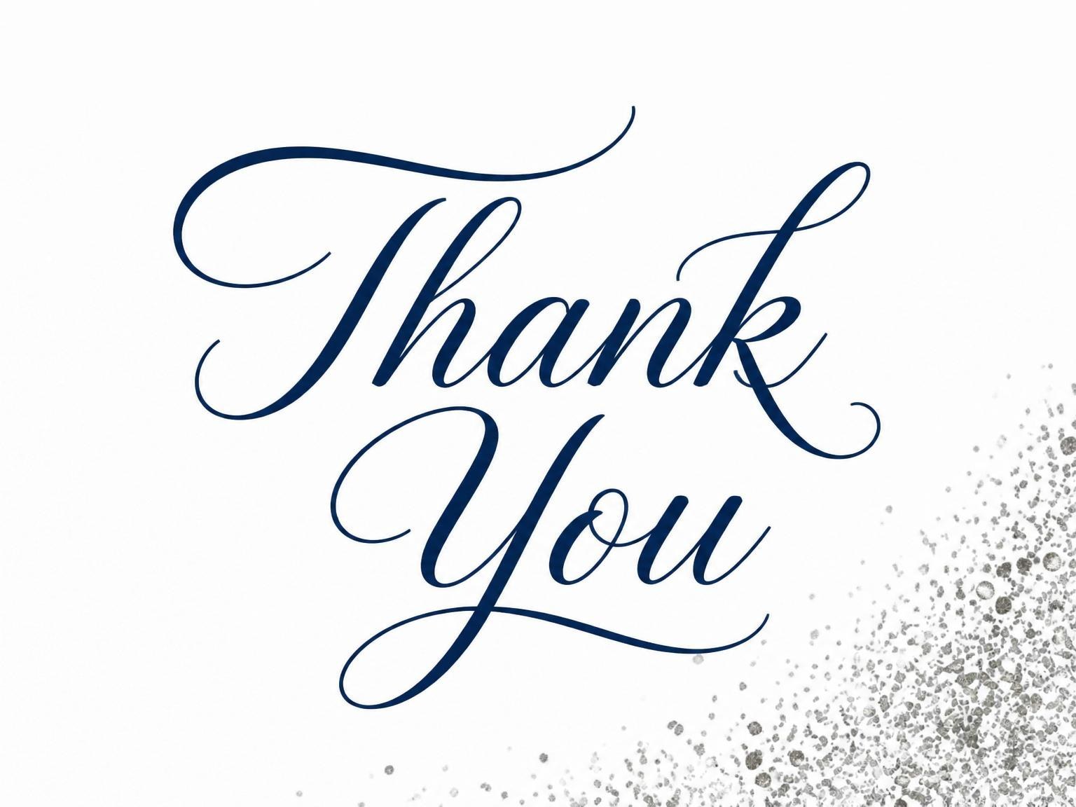 The matching thank-you card for the Metallic Silver Navy 80th Birthday invitation
