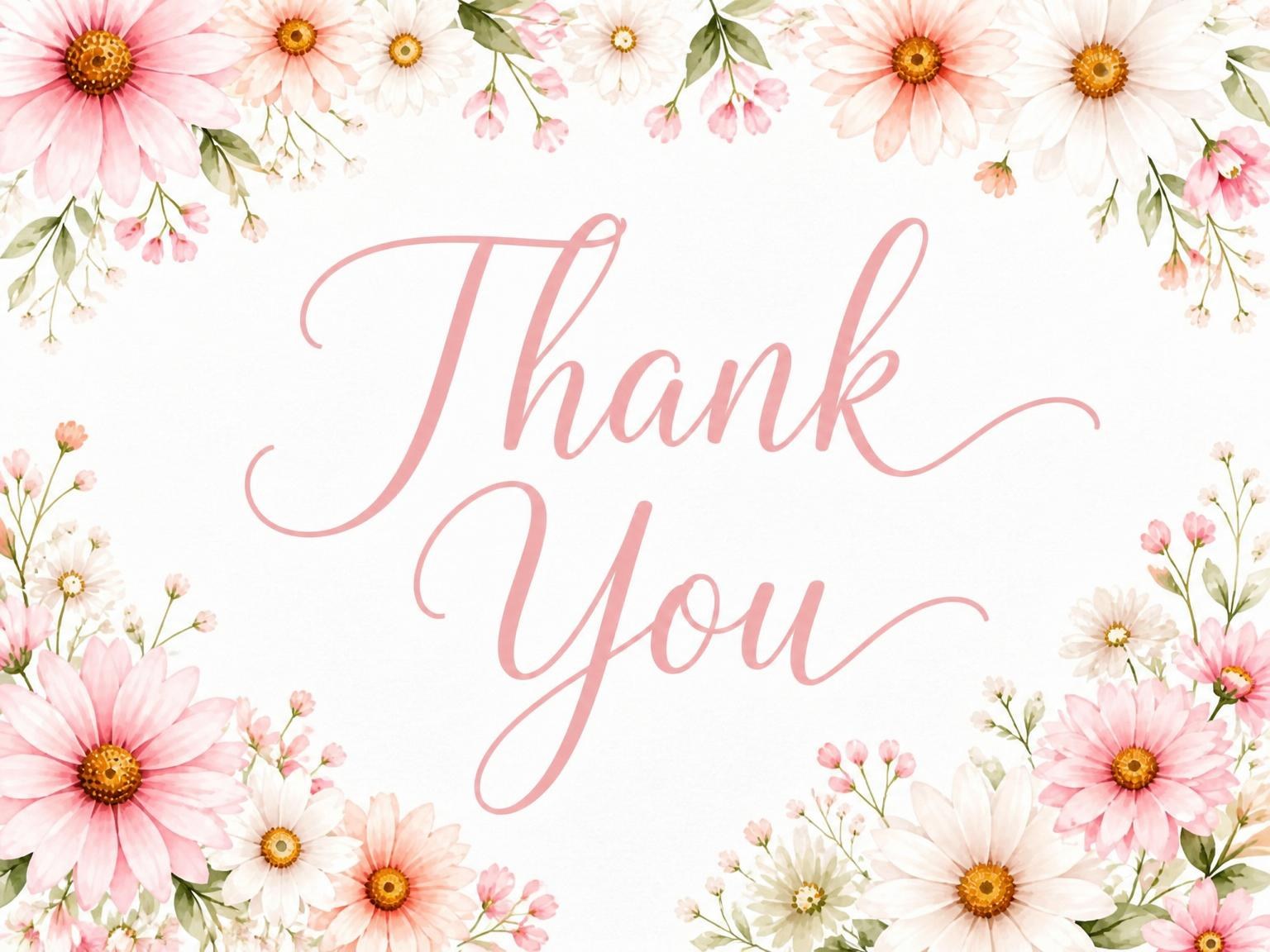 The matching thank-you card for the Pink Watercolor Daisy Baby Shower invitation
