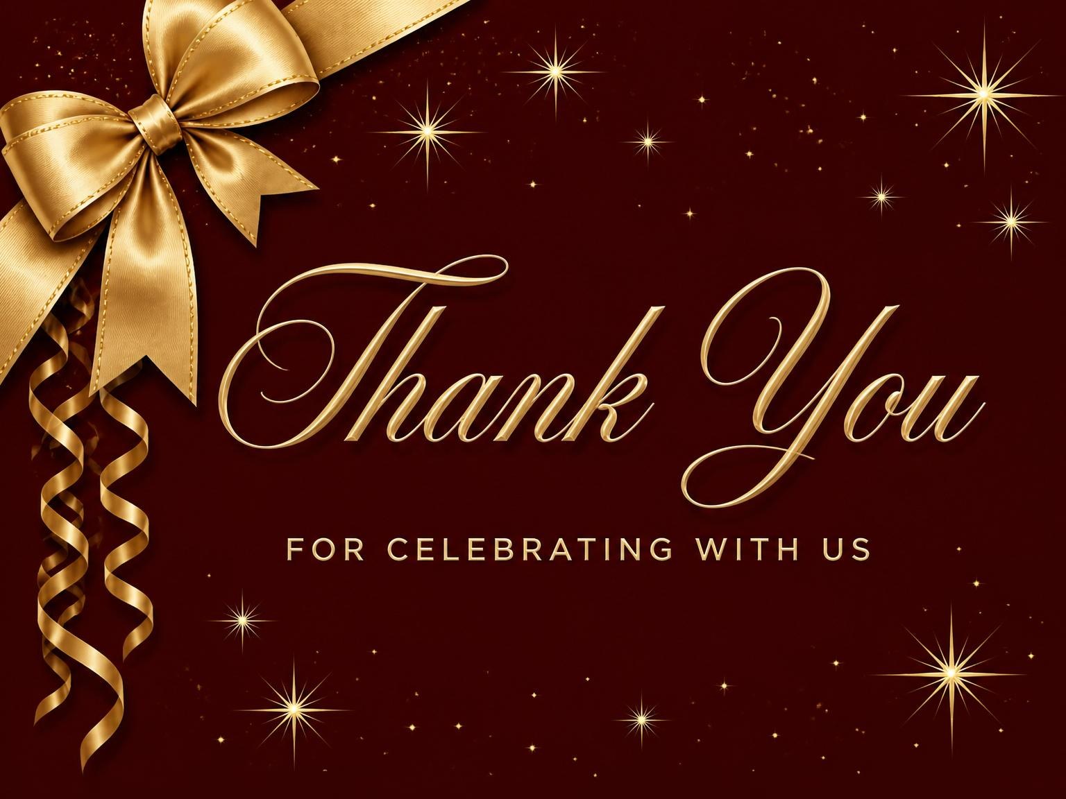 The matching thank-you card for the Garnet Gold Ribbon 60th Birthday invitation