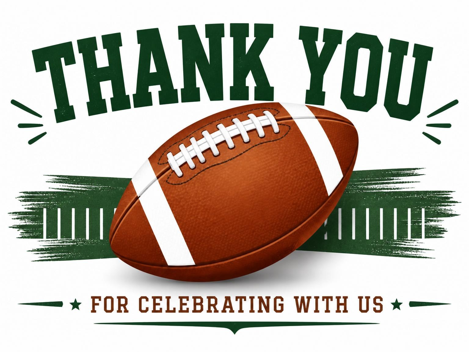 The matching thank-you card for the Football Graphic 7th Birthday Party Invitation invitation