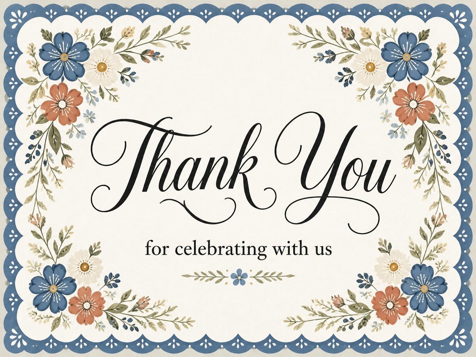 The matching thank-you card for the Dusty Blue Folk Floral 18th Birthday invitation