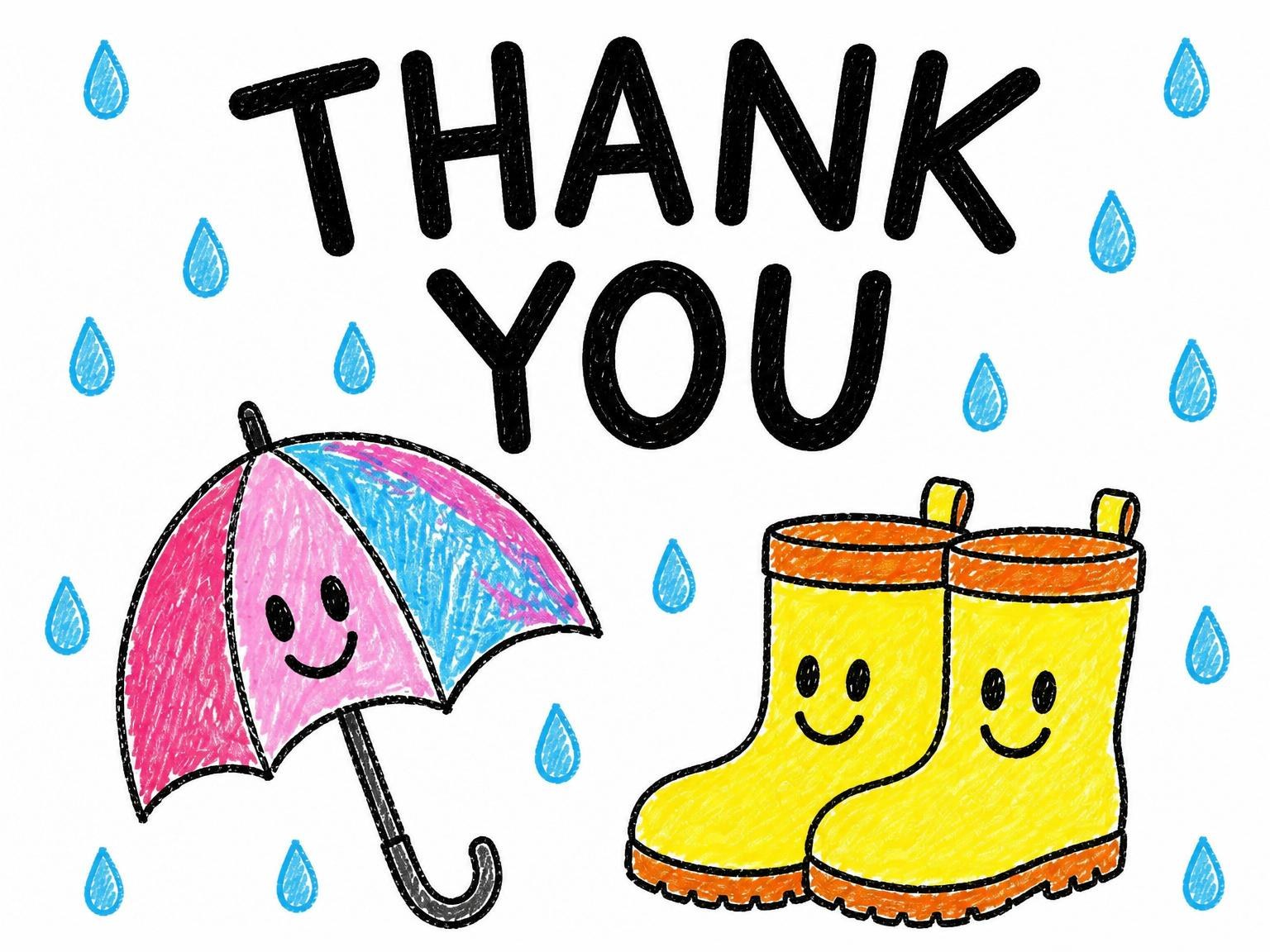 The matching thank-you card for the Crayon Rainy Day 2nd Birthday invitation