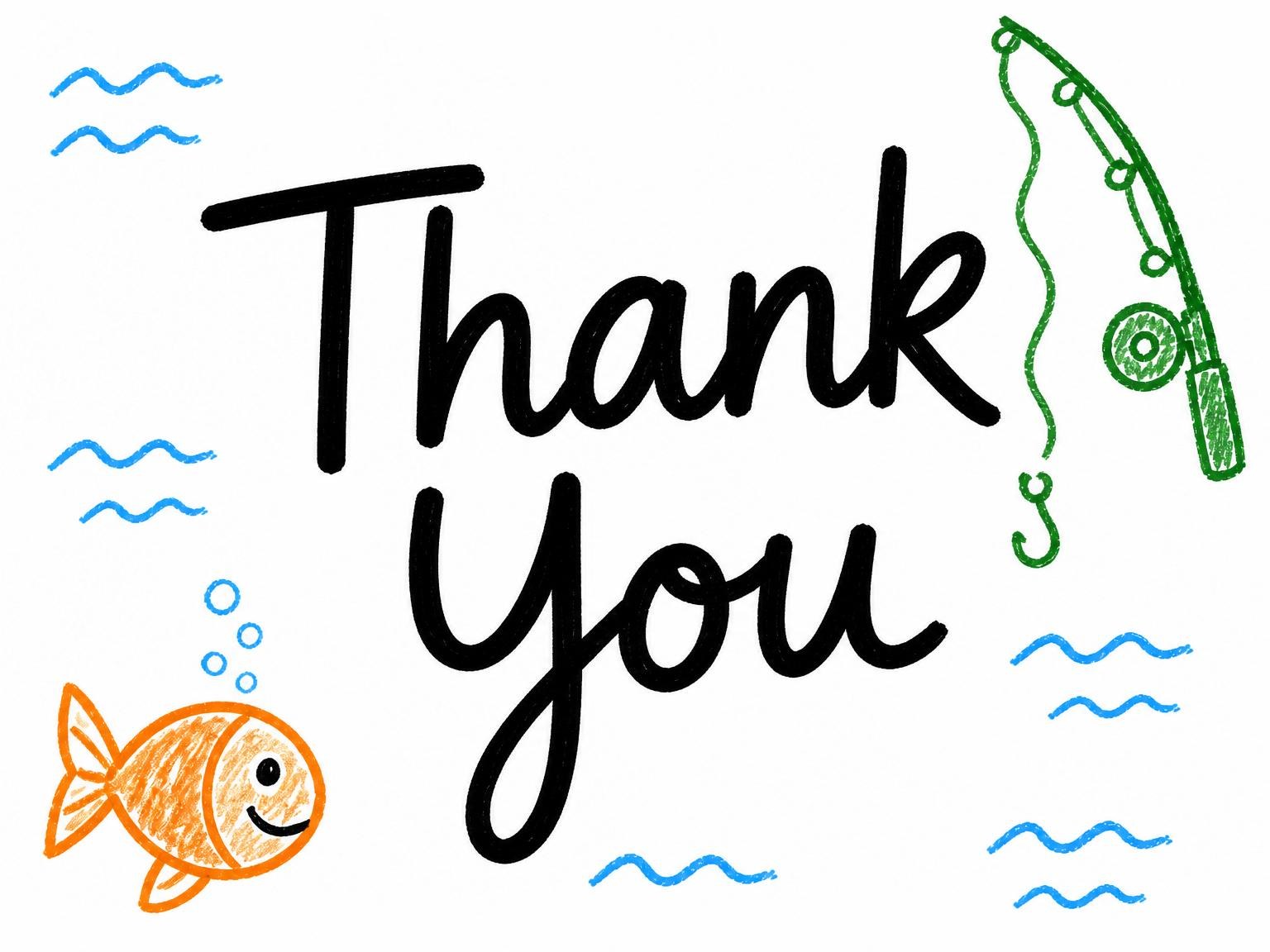 The matching thank-you card for the Crayon Fishing 6th Birthday Invitation invitation