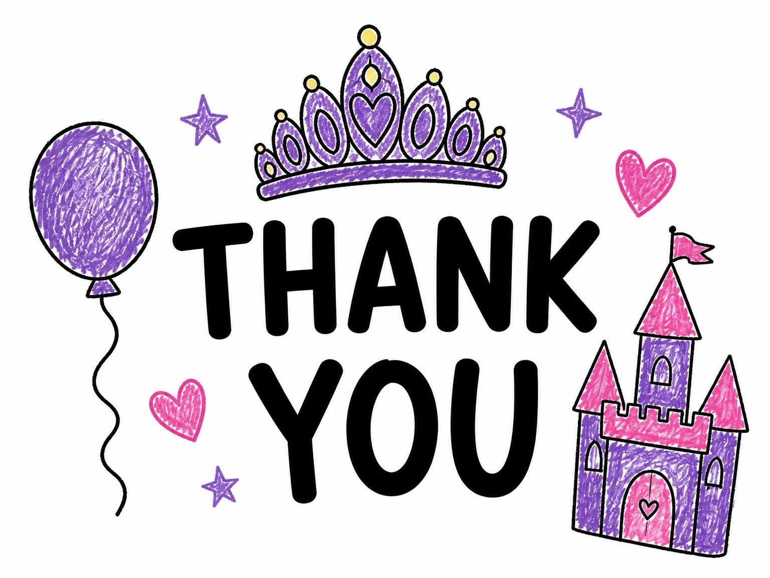 The matching thank-you card for the Crayon Castle Crown 5th Birthday Invitation invitation