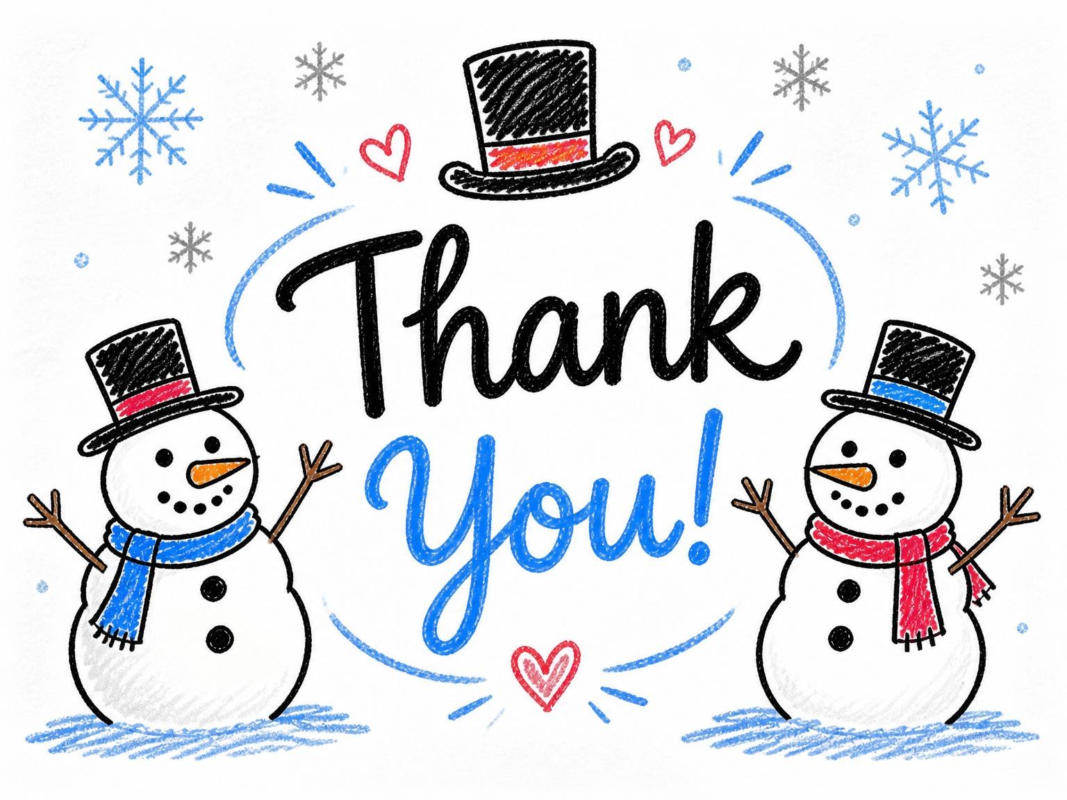 The matching thank-you card for the Colored Pencil Snowman 10th Birthday Invitation invitation