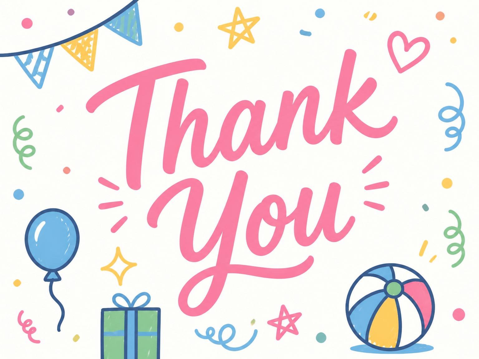 The matching thank-you card for the Colorful Doodle Party 2nd Birthday Invitation invitation