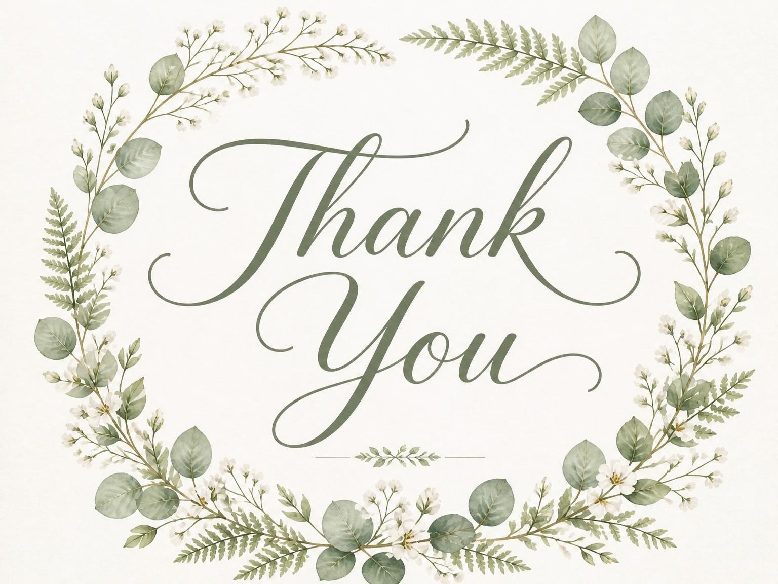 The matching thank-you card for the Watercolor Eucalyptus Wreath Baby Shower invitation