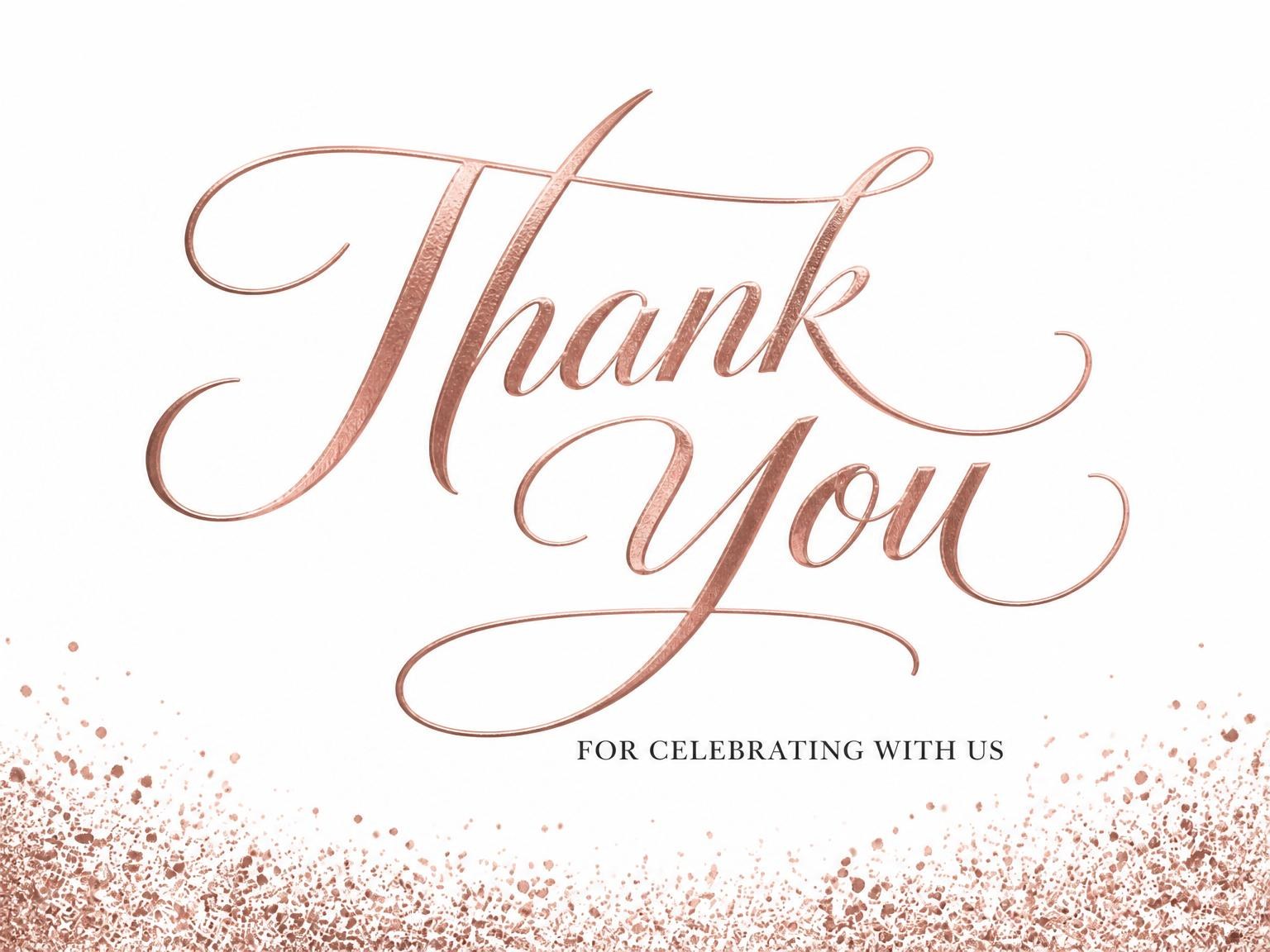 The matching thank-you card for the Rose Gold Foil 70th Birthday invitation