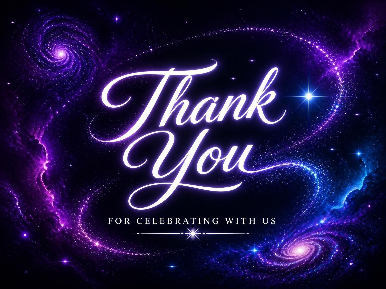 The matching thank-you card for the Nebula Galaxy 8th Birthday Invitation invitation