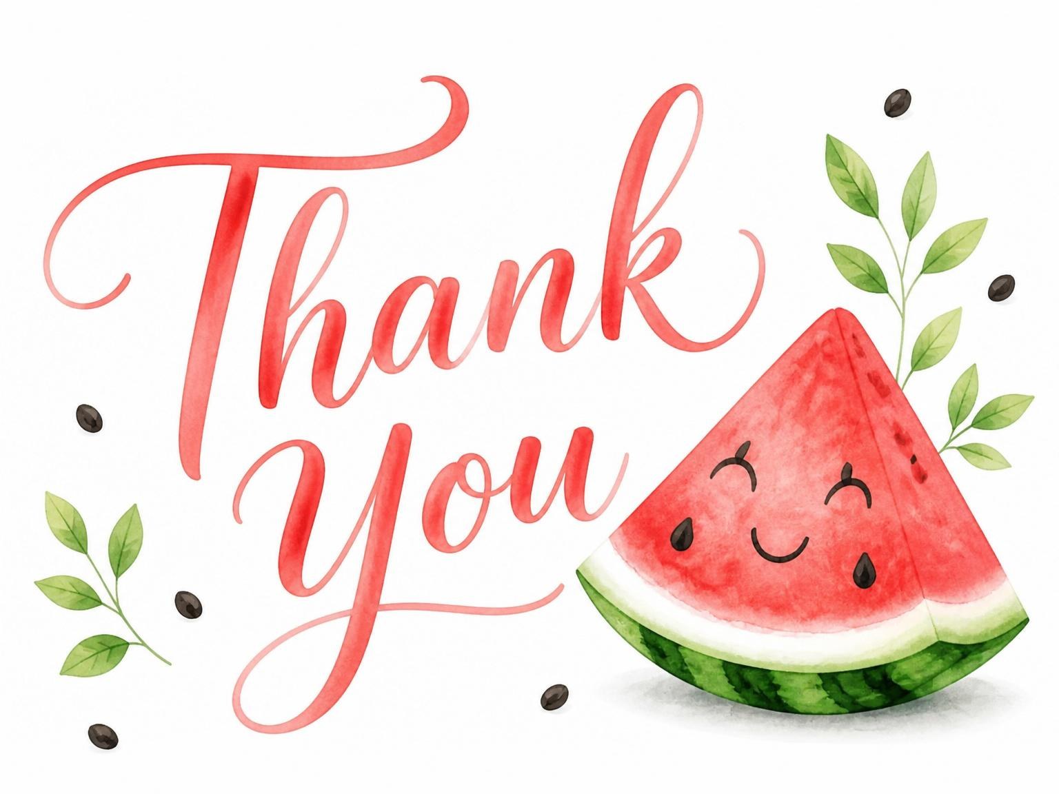 The matching thank-you card for the Watercolor Watermelon Slice 3rd Birthday invitation