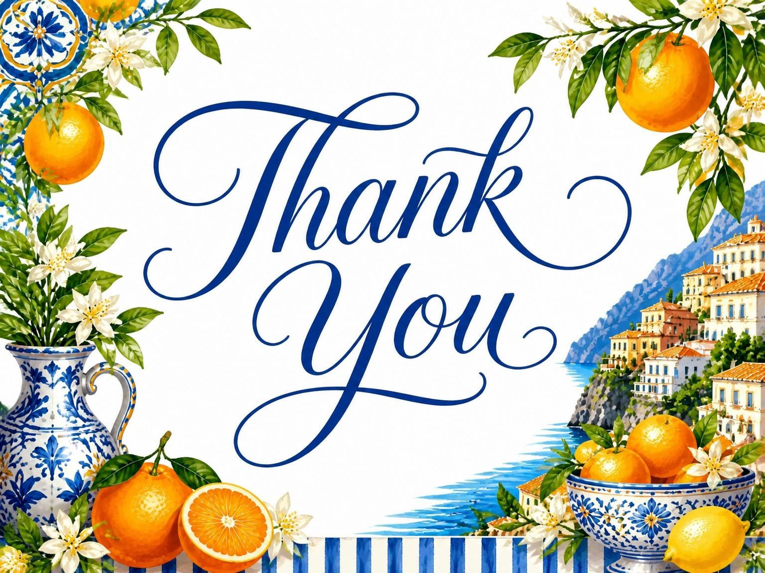 The matching thank-you card for the Amalfi Citrus Ceramic Bridal Shower invitation