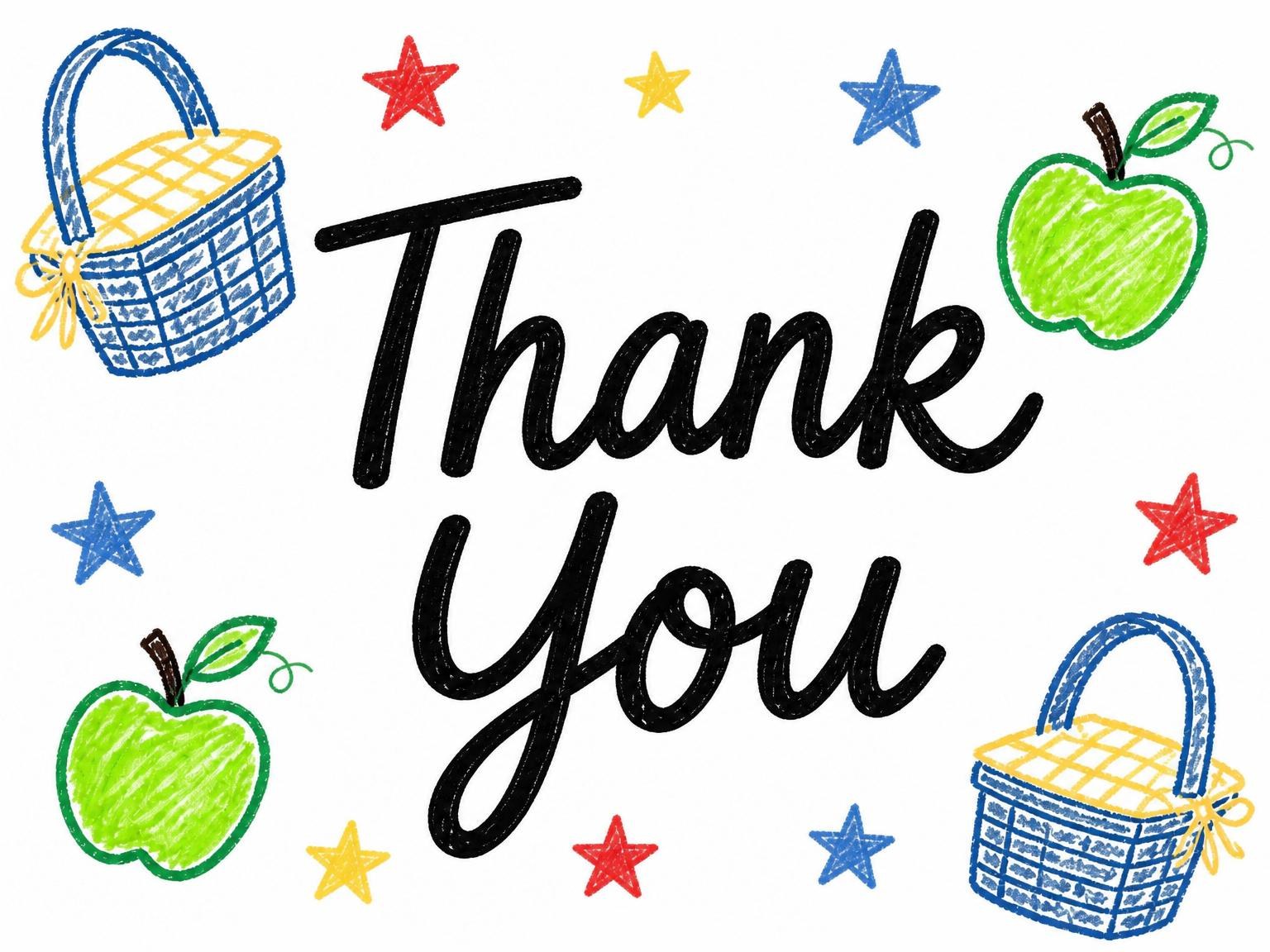 The matching thank-you card for the Crayon Picnic Basket 4th Birthday Invitation invitation