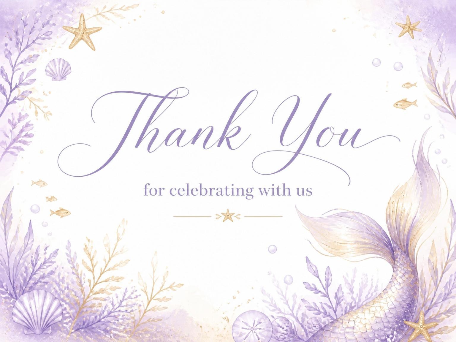 The matching thank-you card for the Lavender Watercolor Mermaid Baby Shower invitation