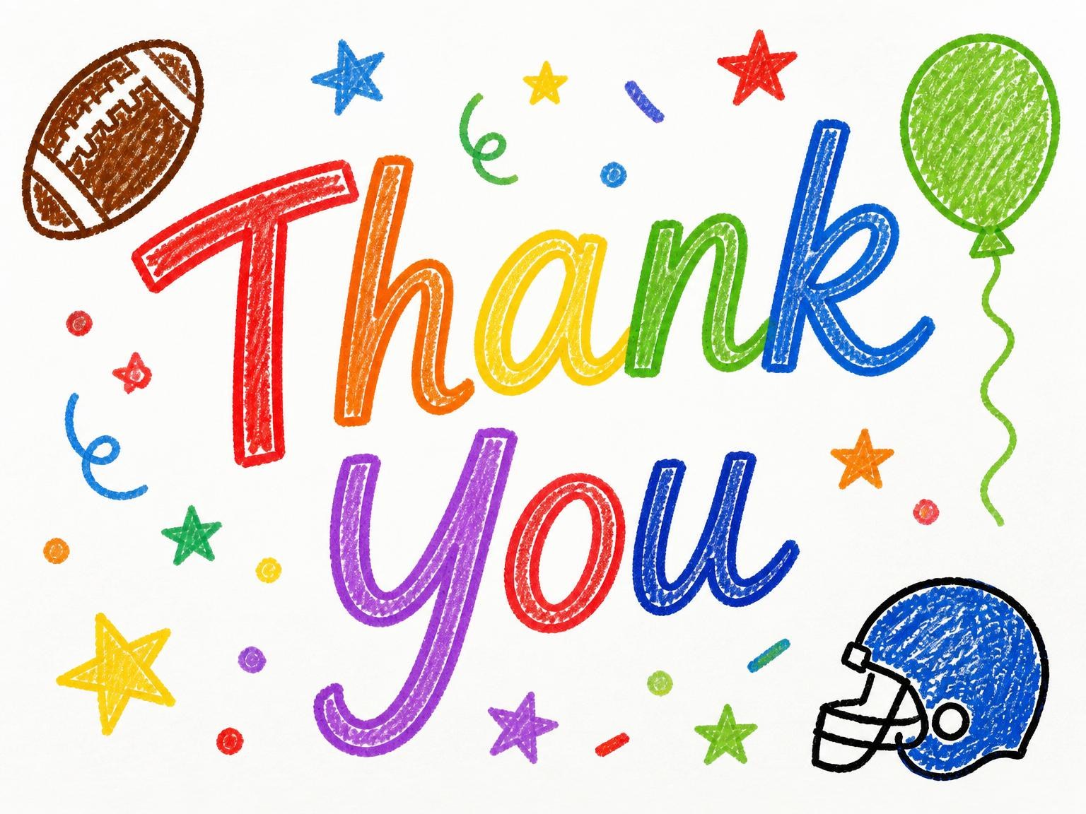 The matching thank-you card for the Crayon Football Illustration 3rd Birthday invitation