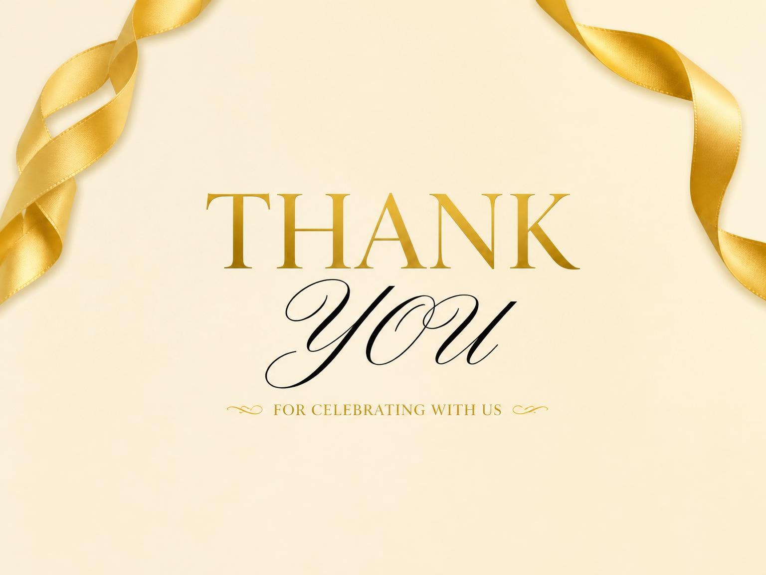 The matching thank-you card for the Golden Ribbon 40th Dinner invitation