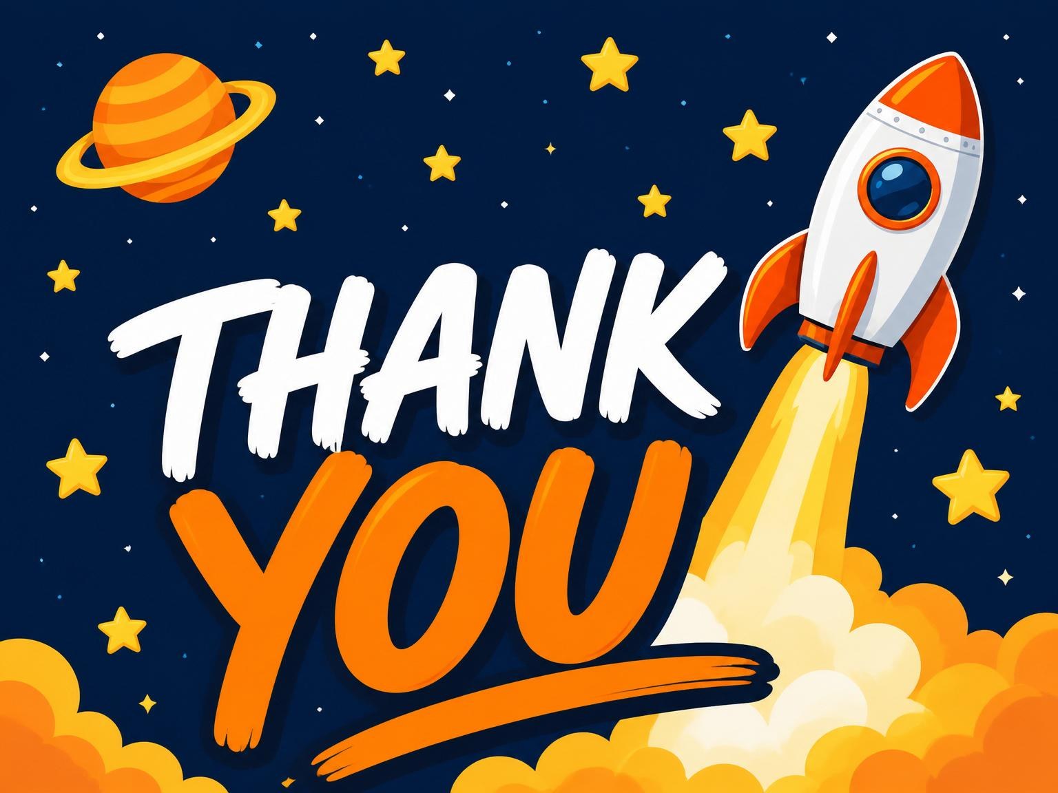 The matching thank-you card for the Navy Rocket Launch 10th Birthday invitation