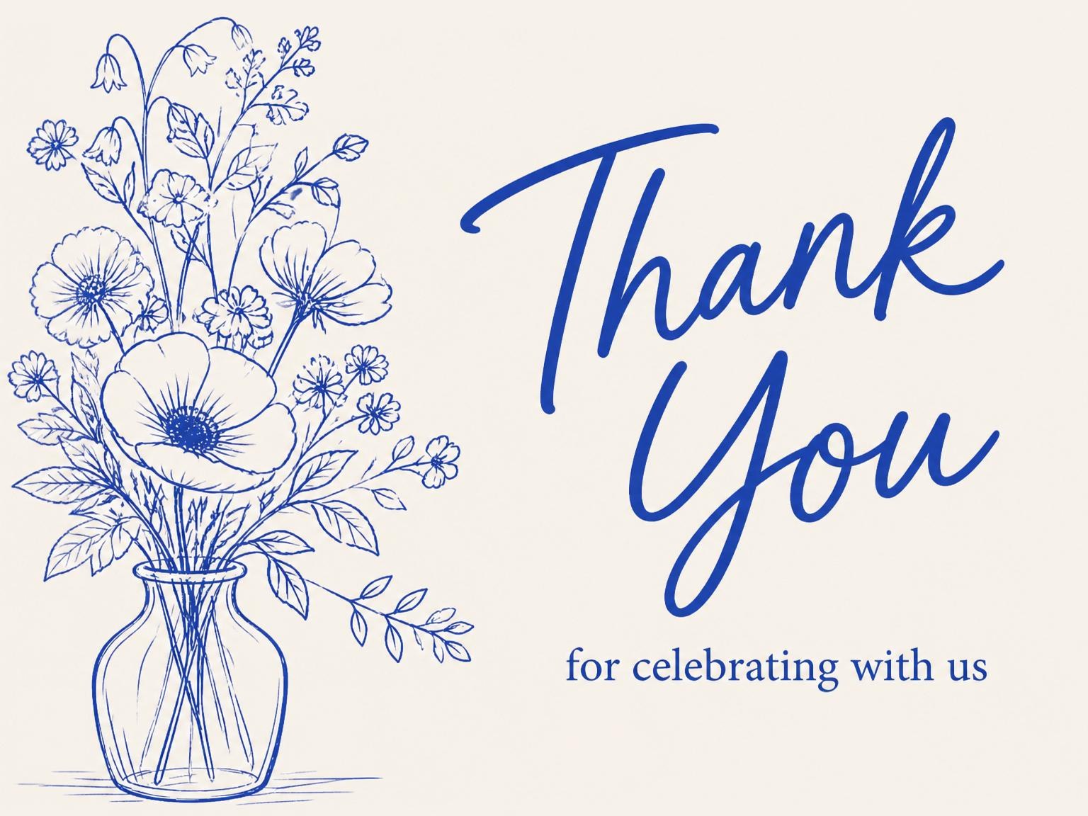 The matching thank-you card for the Blue Botanical Line-Art 22nd Birthday Invitation invitation
