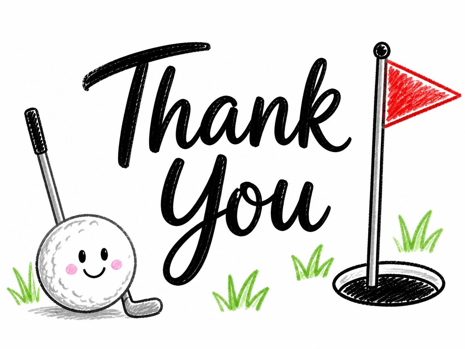 The matching thank-you card for the Crayon Style Golf 1st Birthday invitation