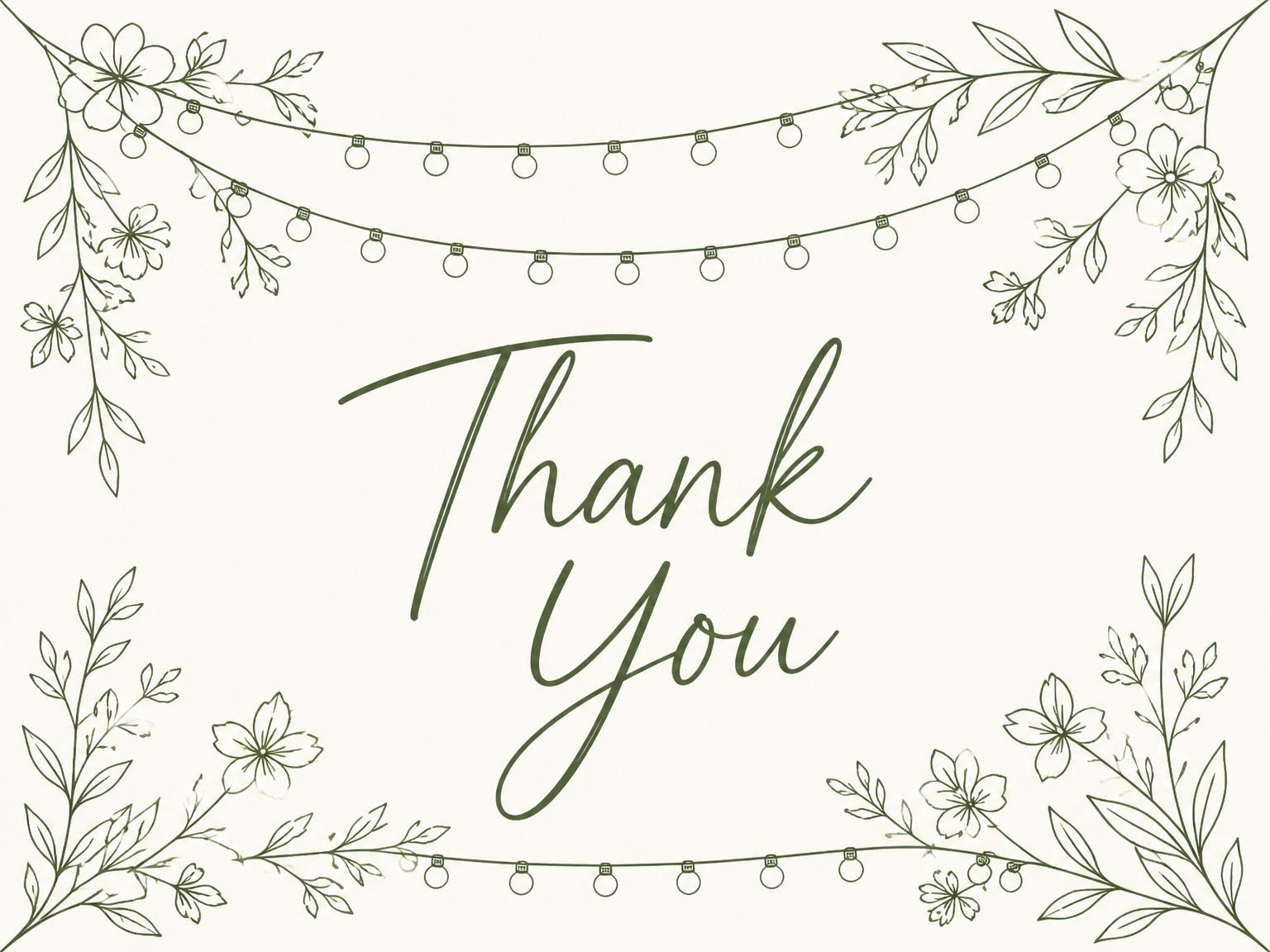 The matching thank-you card for the Green Line Art Botanical 30th Birthday invitation