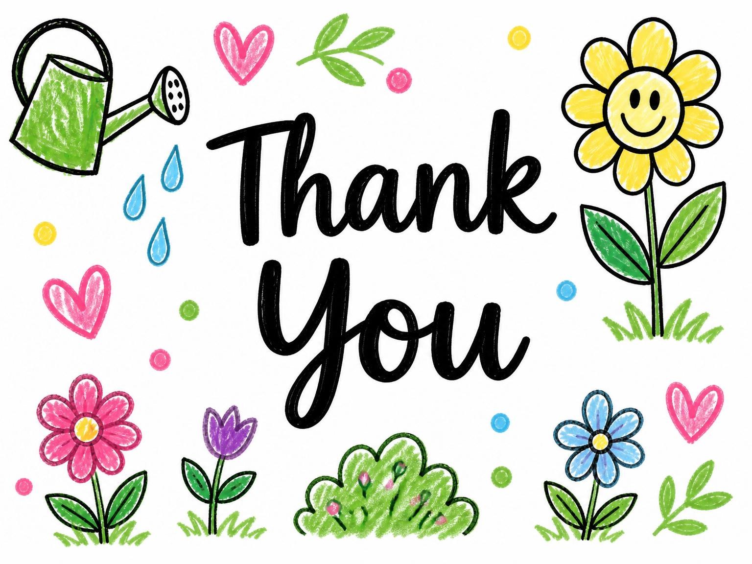 The matching thank-you card for the Crayon Garden Motif 8th Birthday invitation