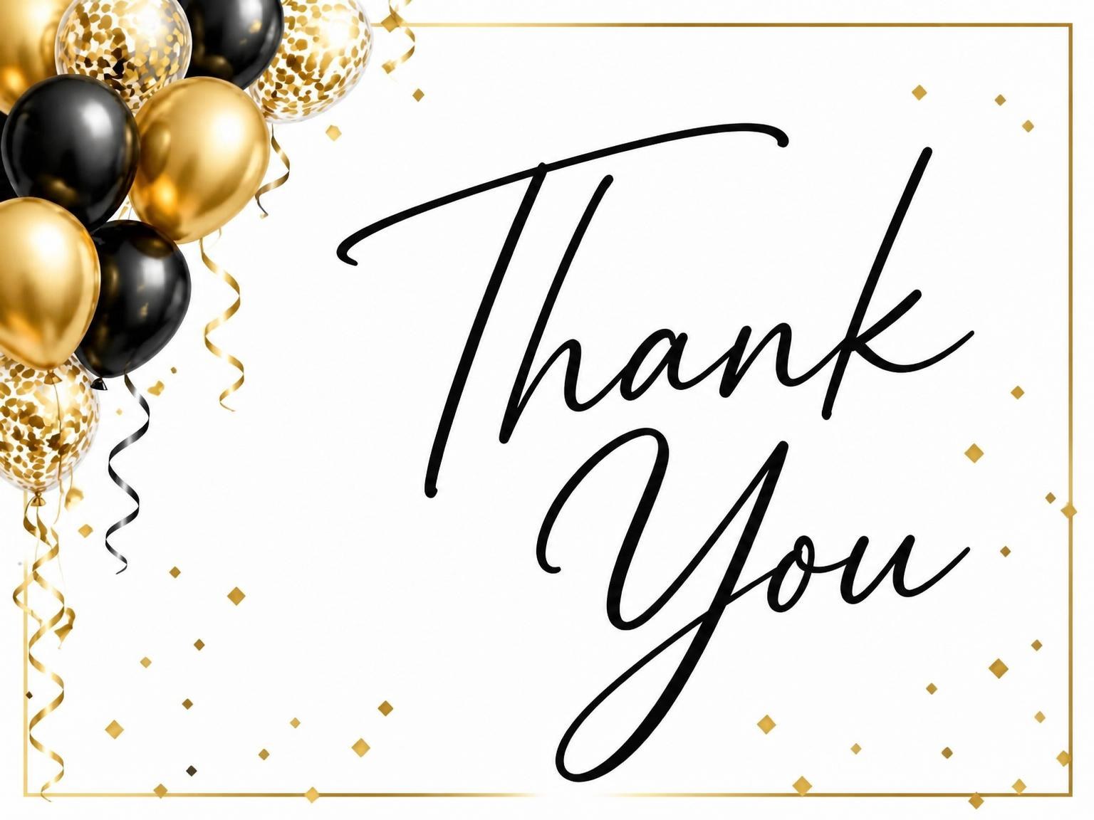 The matching thank-you card for the Gold Black Balloon 80th Birthday invitation