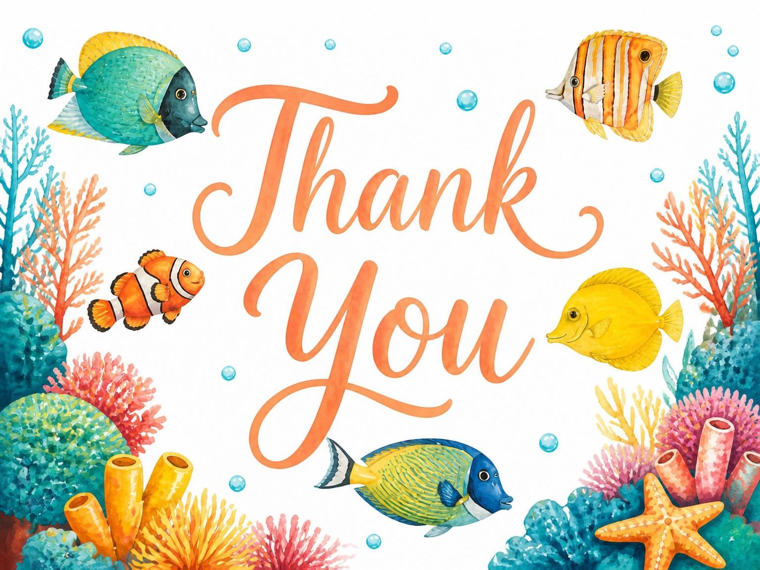 The matching thank-you card for the Watercolor Tropical Fish 2nd Birthday invitation
