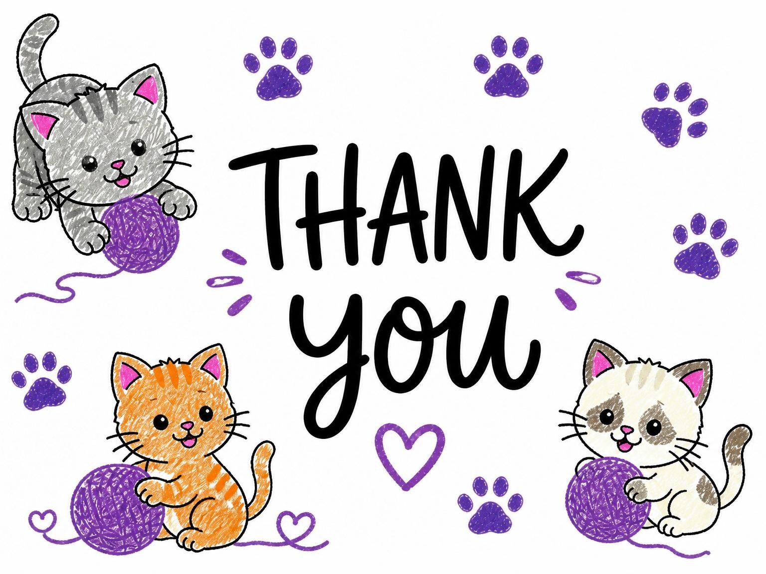 The matching thank-you card for the Sketch Kitten Pink Numeral 1st Birthday invitation