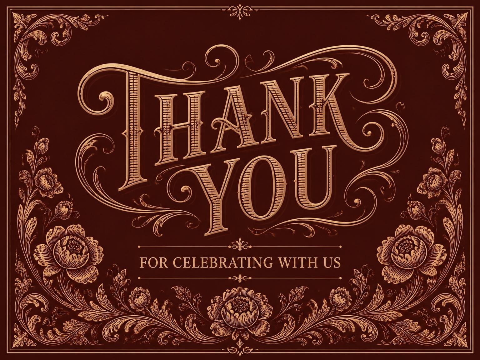 The matching thank-you card for the Burgundy Copper Floral 40th Birthday Invitation invitation