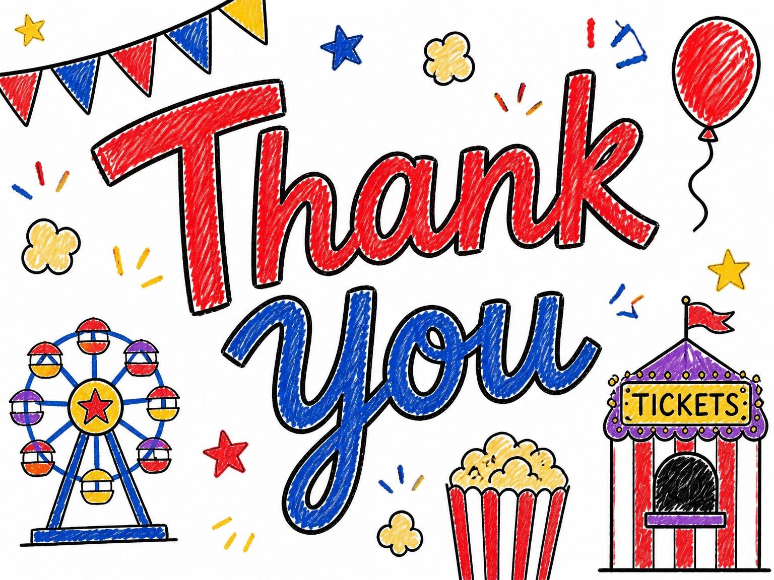 The matching thank-you card for the Crayon Art Carnival 3rd Birthday invitation