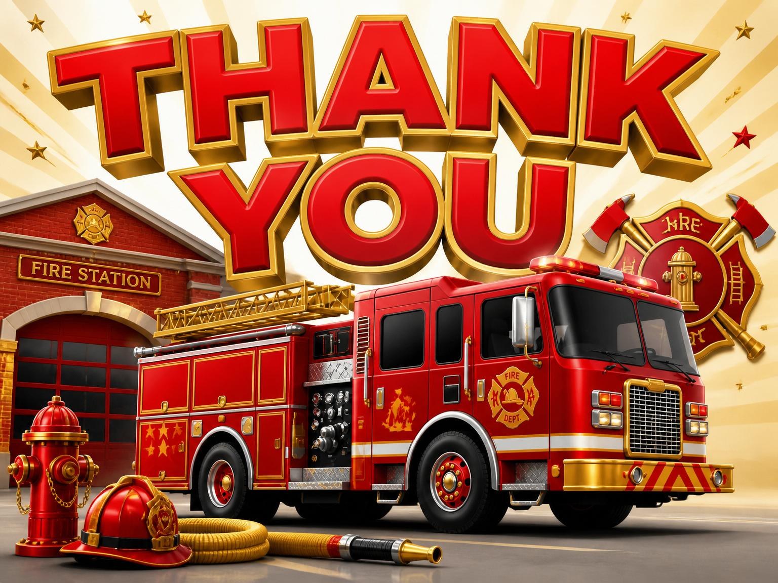 The matching thank-you card for the 3D Fire Truck 6th Birthday Invitation invitation