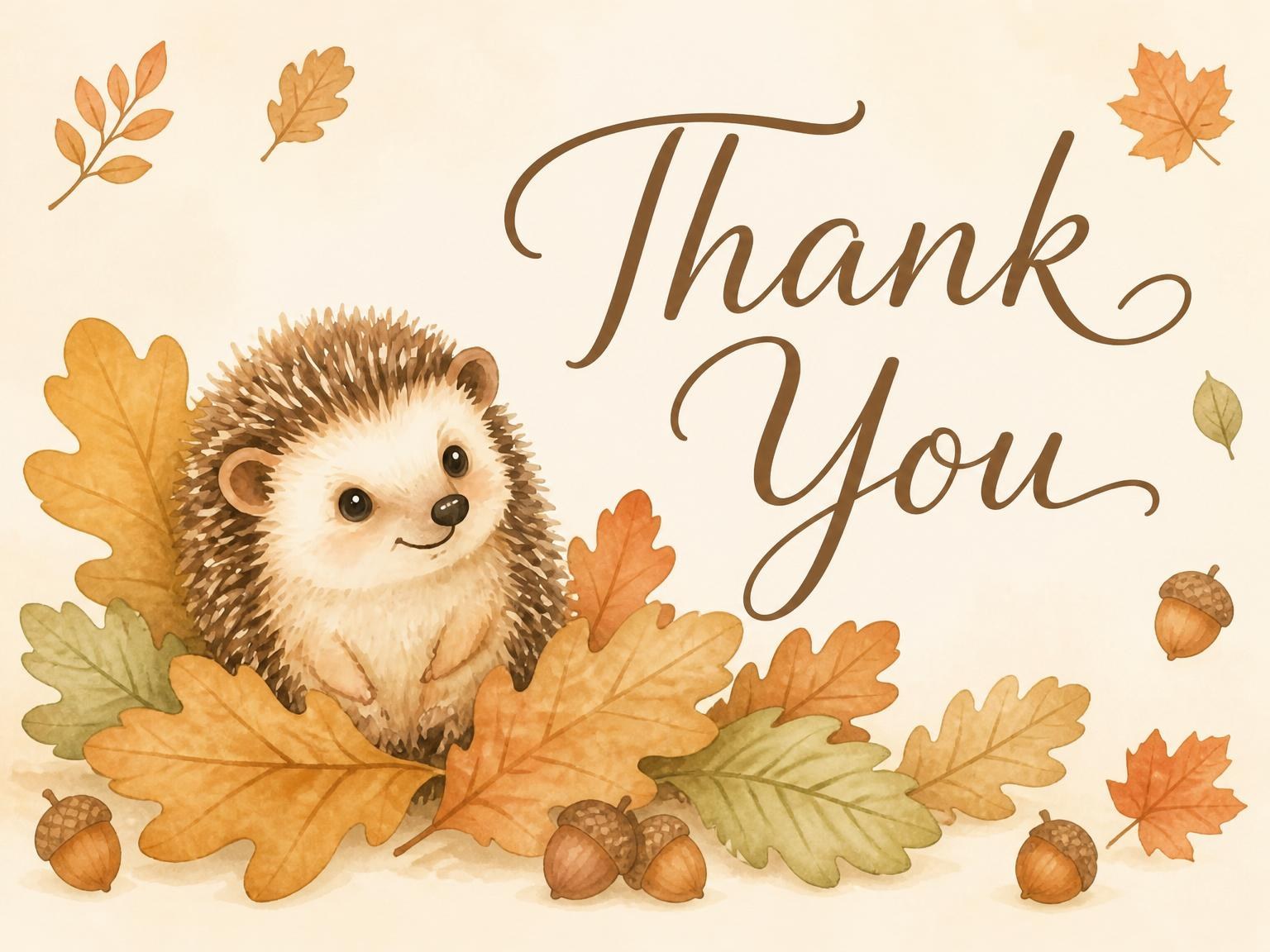 The matching thank-you card for the Watercolor Hedgehog Autumn 1st Birthday invitation