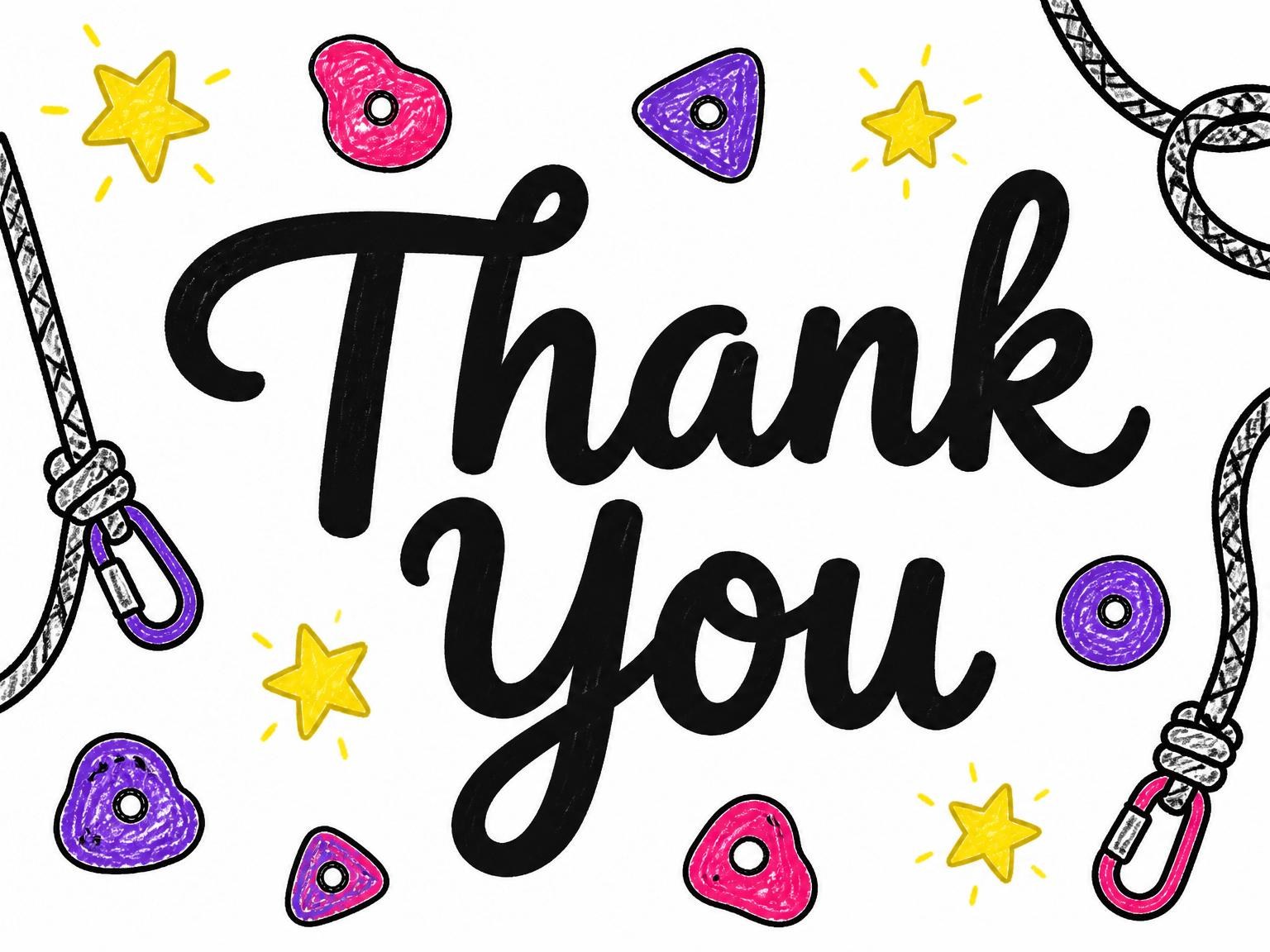 The matching thank-you card for the Crayon Drawing Rock Climbing 4th Birthday invitation