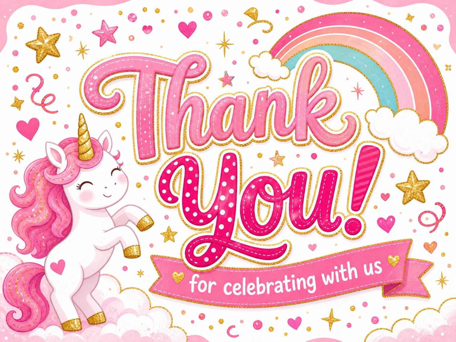 The matching thank-you card for the Dreamy Pastel Unicorn Birthday Celebration invitation