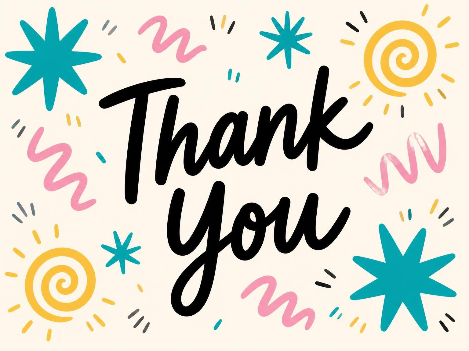 The matching thank-you card for the Teal and Pink Doodle Birthday invitation