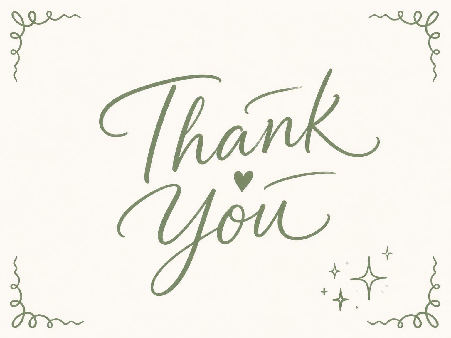 The matching thank-you card for the Sage Green Calligraphy 14th Birthday Invitation invitation