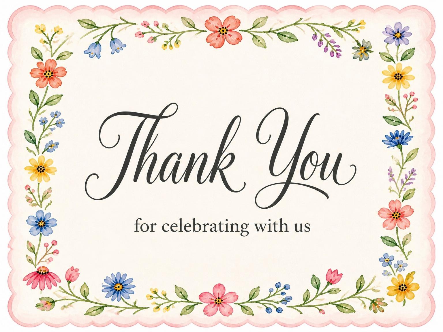 The matching thank-you card for the Watercolor Wildflower Scalloped 1st Birthday invitation
