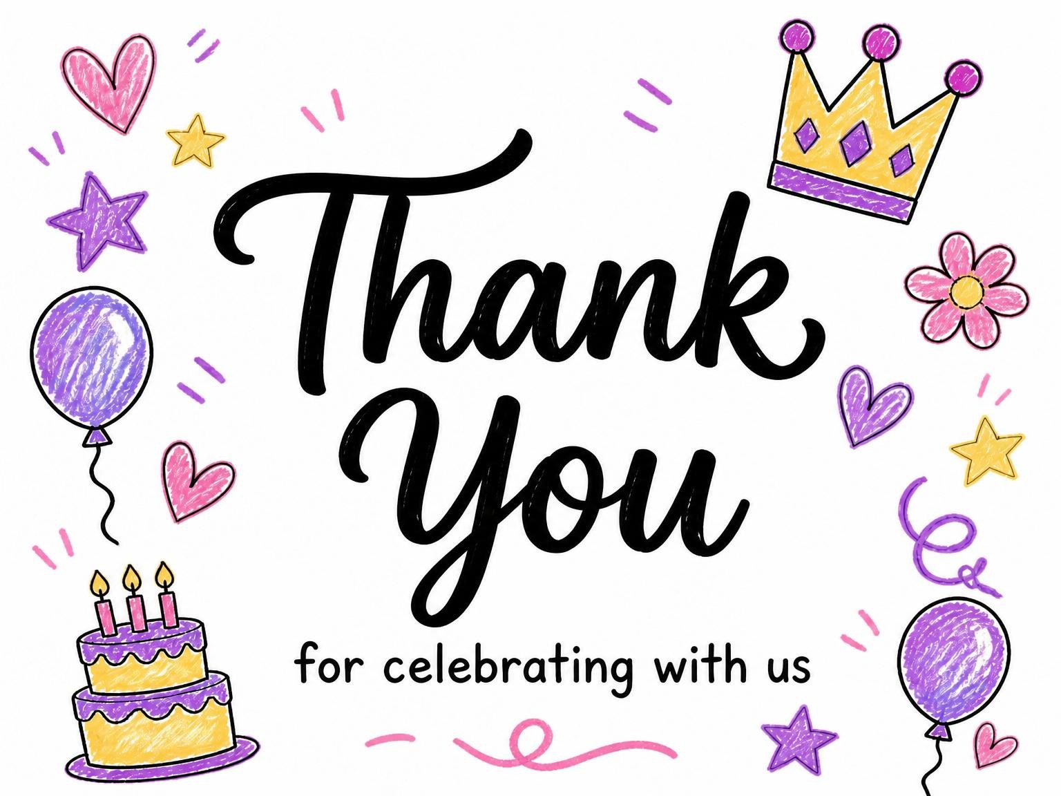 The matching thank-you card for the Purple Yellow Crayon 5th Birthday invitation