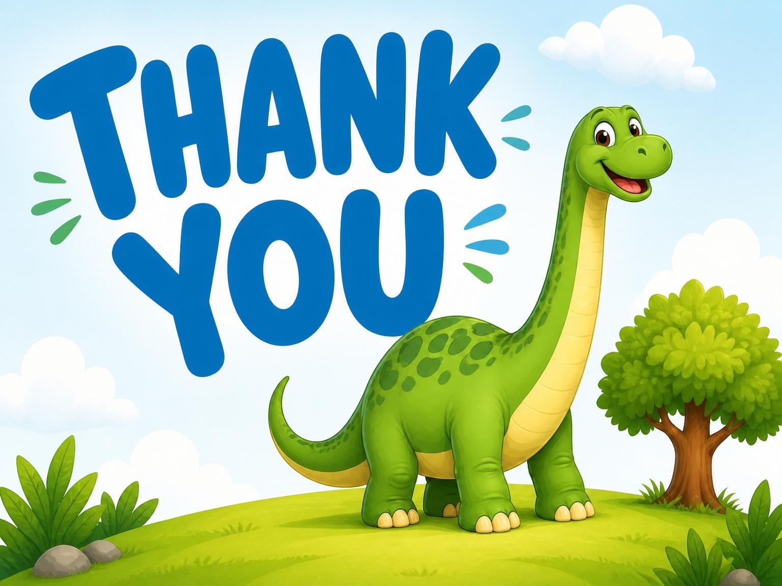 The matching thank-you card for the Bright Green Dinosaur 5th Birthday invitation