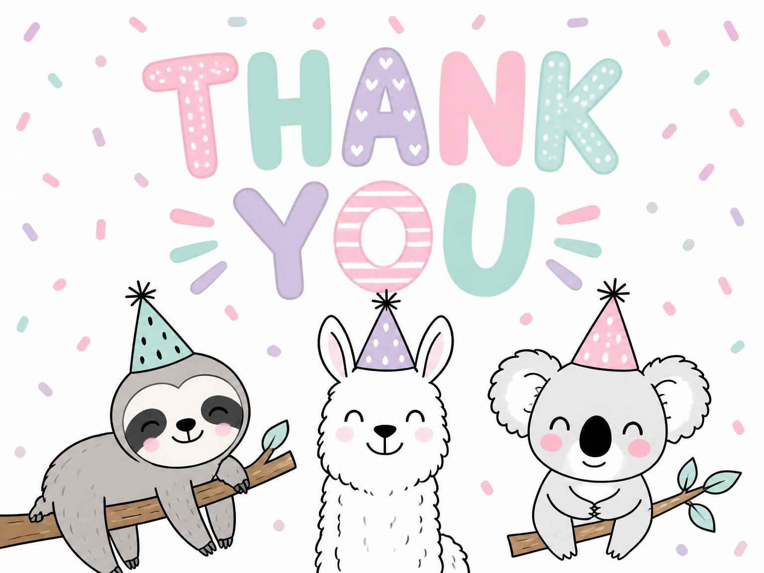 The matching thank-you card for the Pastel Animal Print Baby Shower invitation
