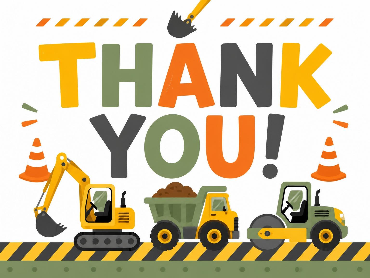 The matching thank-you card for the Yellow Construction Heavy Machinery 2nd Birthday invitation