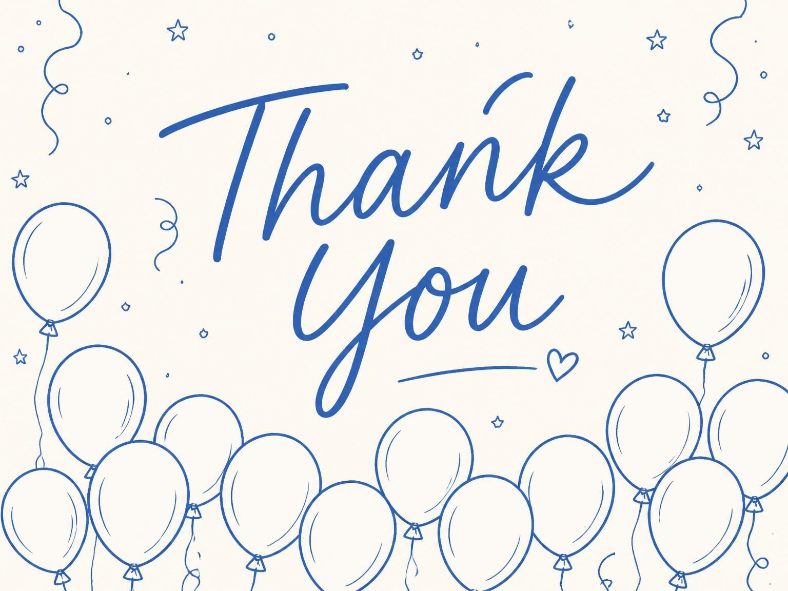 The matching thank-you card for the Blue Balloon Star 18th Birthday invitation