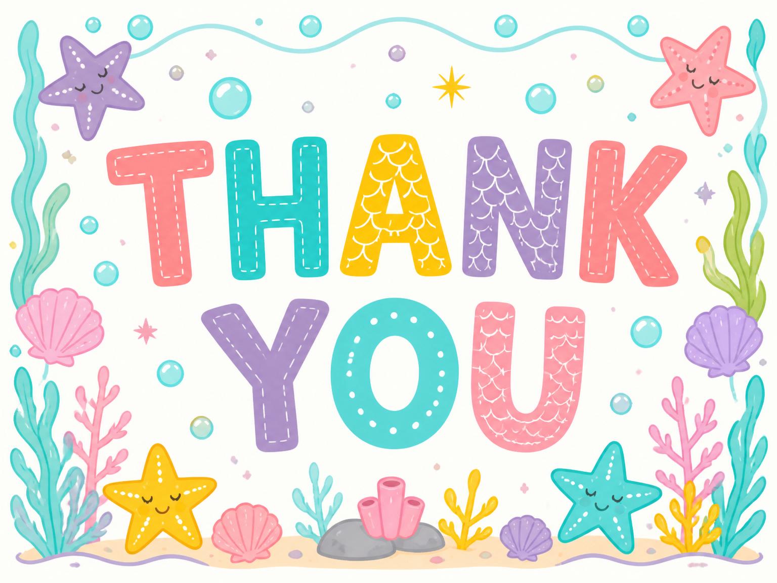 The matching thank-you card for the Magical Mermaid Cove 7th Birthday Party invitation