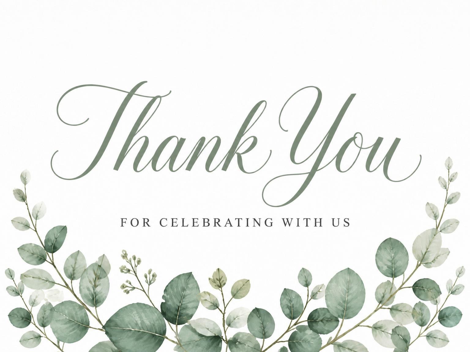 The matching thank-you card for the Watercolor Eucalyptus Bridal Shower Invitation invitation
