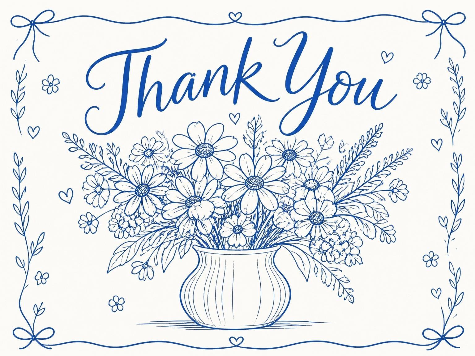 The matching thank-you card for the Blue Ink Daisy Birthday Invitation invitation
