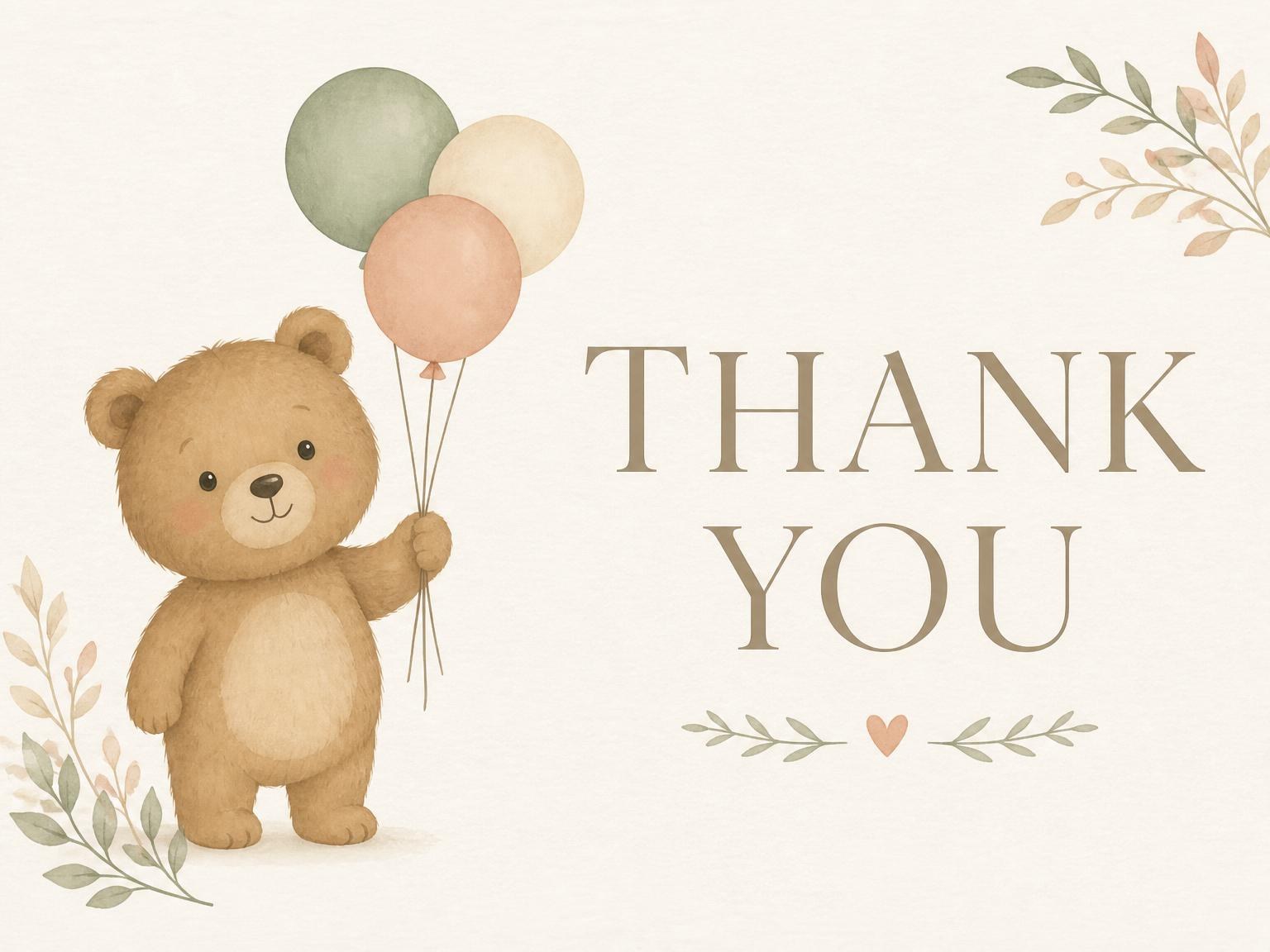 The matching thank-you card for the Muted Pastel Teddy Bear 1st Birthday invitation