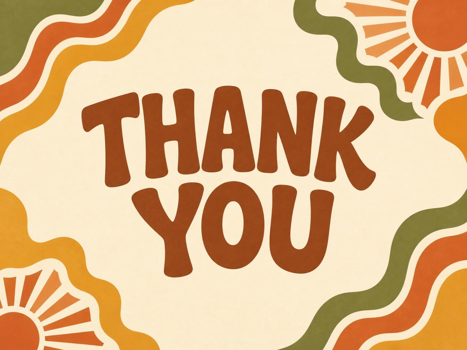 The matching thank-you card for the 70s Retro Wave Casual Invitation invitation